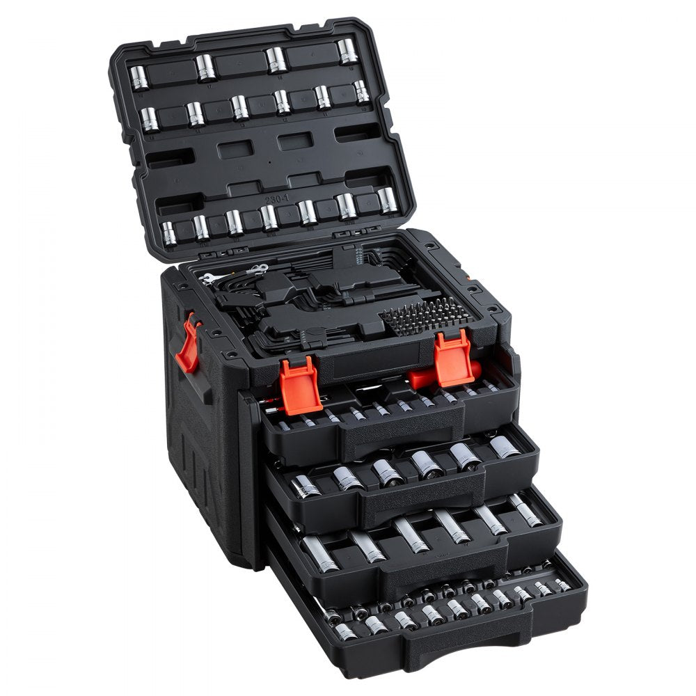 VEVOR Mechanics Tool Set, 230-Piece Mechanic Tool Kit, 1/4 in, 3/8 in, and 1/2 in Drive, SAE and Metric Socket Set