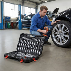 VEVOR Mechanics Tool Set, 253-Piece Mechanic Tool Kit, 1/4 in, 3/8 in, and 1/2 in Drive, SAE and Metric Socket Set