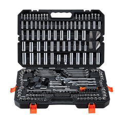 VEVOR Mechanics Tool Set, 253-Piece Mechanic Tool Kit, 1/4 in, 3/8 in, and 1/2 in Drive, SAE and Metric Socket Set