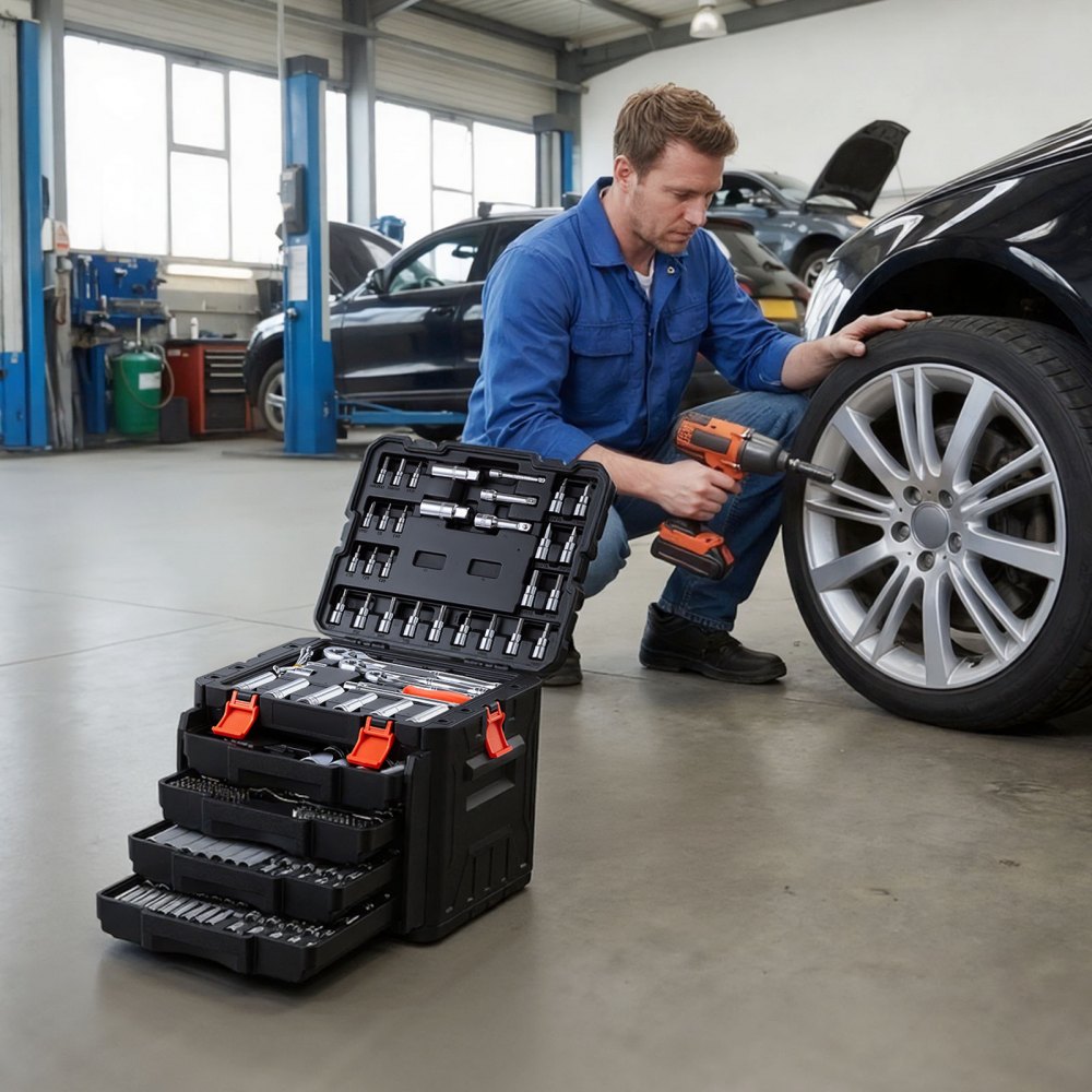 VEVOR Mechanics Tool Set, 297-Piece Mechanic Tool Kit, 1/4 in, 3/8 in, and 1/2 in Drive, SAE and Metric Socket Set