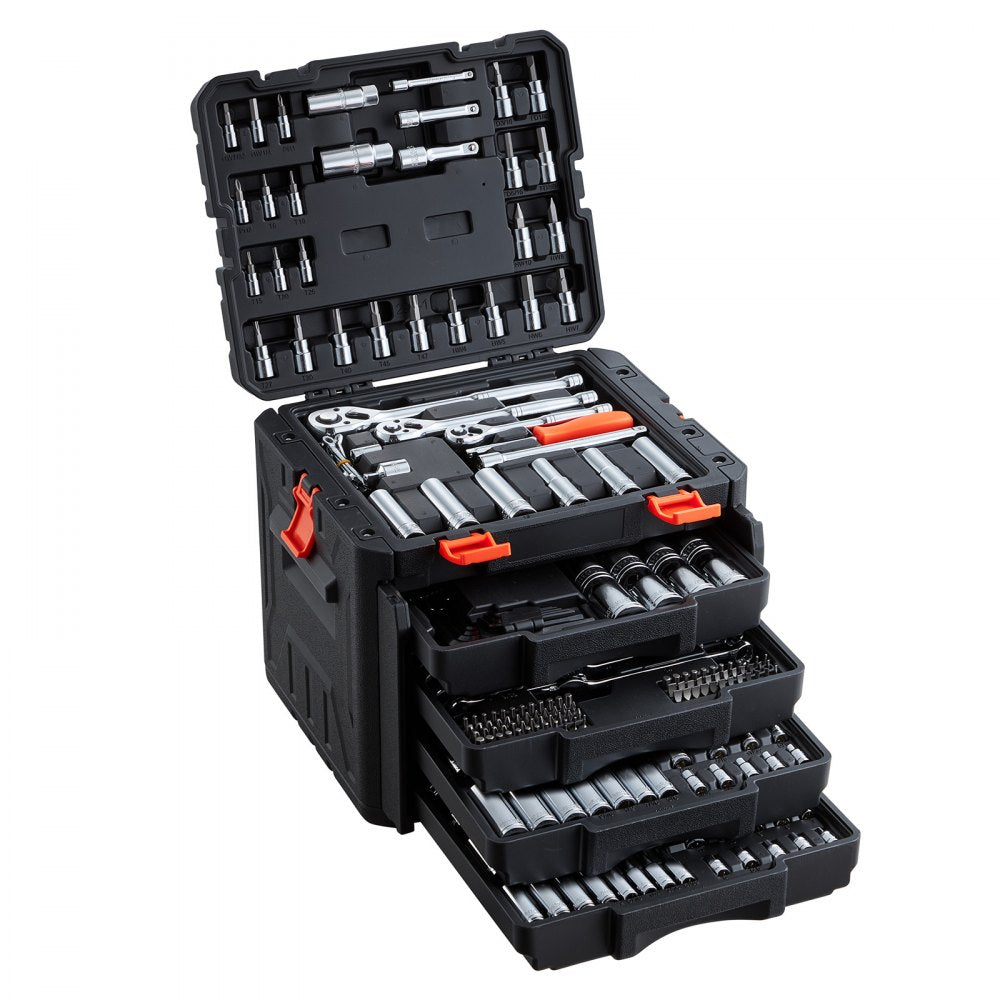 VEVOR Mechanics Tool Set, 297-Piece Mechanic Tool Kit, 1/4 in, 3/8 in, and 1/2 in Drive, SAE and Metric Socket Set