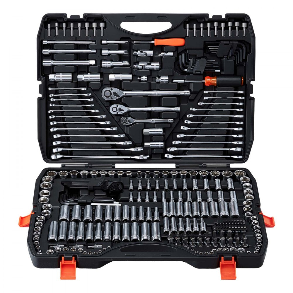 VEVOR Mechanics Tool Set, 308-Piece Mechanic Tool Kit, 1/4 in, 3/8 in, and 1/2 in Drive, SAE and Metric Socket Set