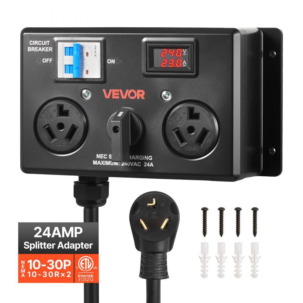 VEVOR Manual EV Charging Switch, NEMA 10-30, Splitter Switch for Dryer & EV, 24A Max 240V Manual Power Distribution