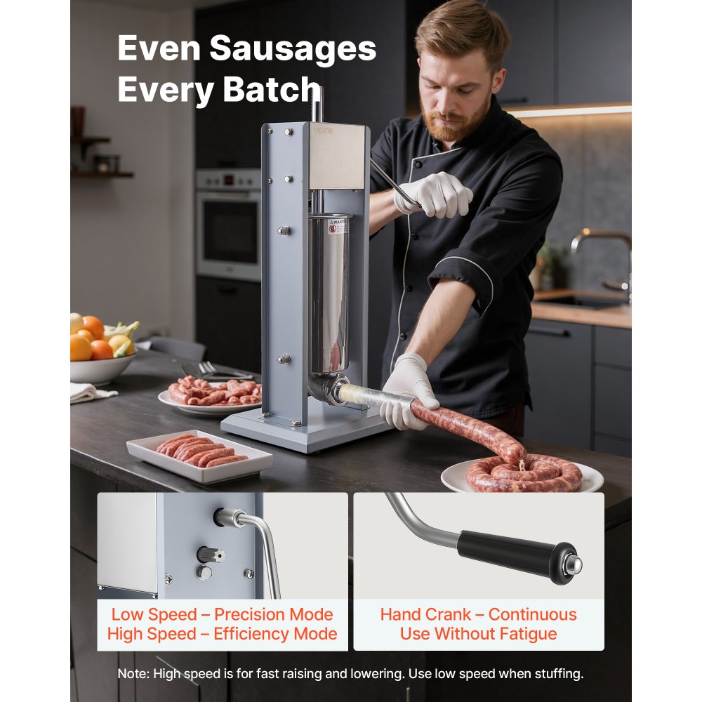 VEVOR Manual Sausage Stuffer, 11 LBS / 5 L Vertical Meat Stuffer, Heavy Duty Sausage Casing Meat Stuffing Machine