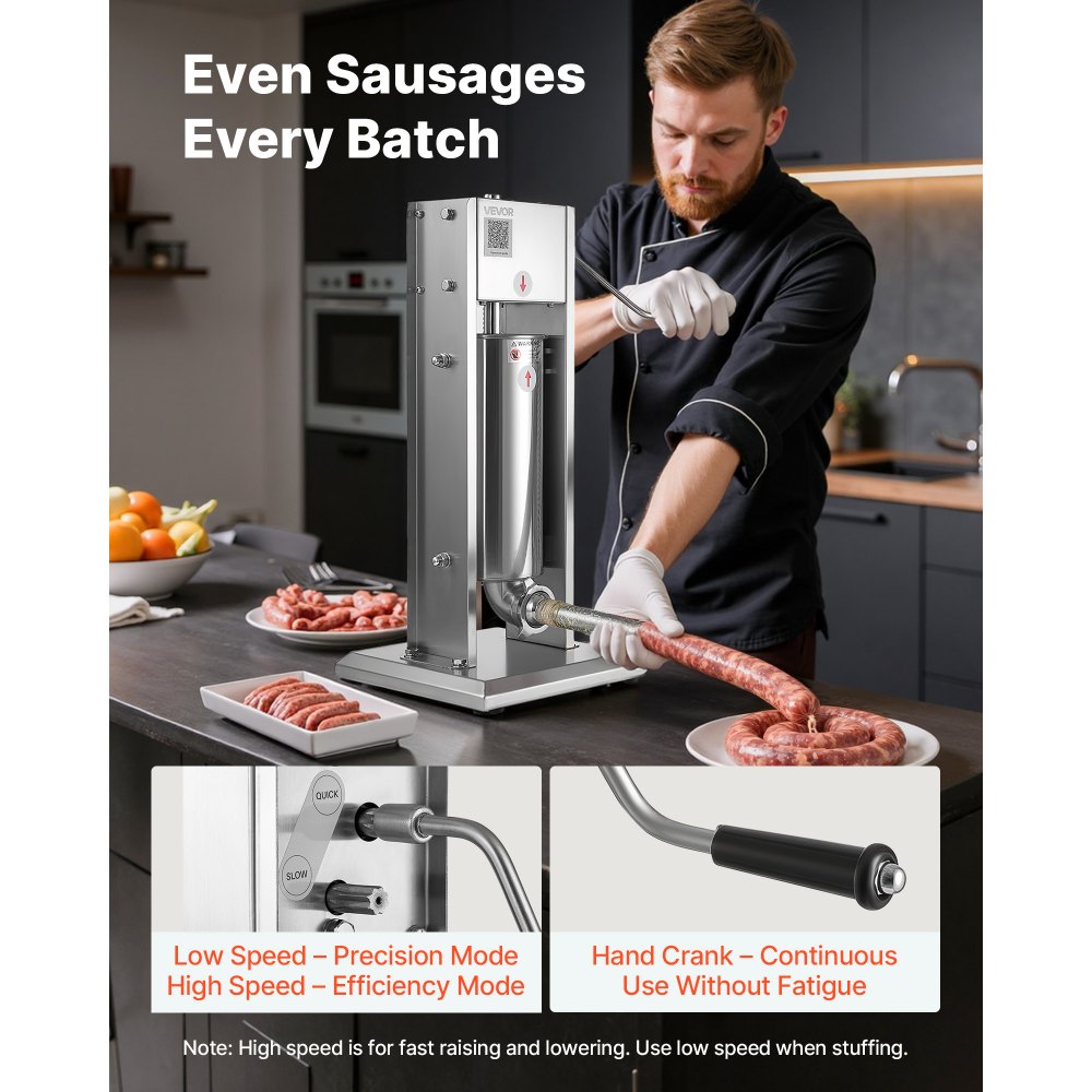 VEVOR Manual Sausage Stuffer, 11 LBS / 5 L Vertical Meat Stuffer, Dual-Speed Sausage Casing Meat Filling Machine