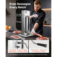 VEVOR Manual Sausage Stuffer, 11 LBS / 5 L Vertical Meat Stuffer, Dual-Speed Sausage Casing Meat Filling Machine