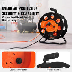 VEVOR Extension Cord Reel, 100FT, with 4 Outlets and Dust Cover, Heavy Duty 12AWG SJTOW Power Cord, Manual Cord Reel