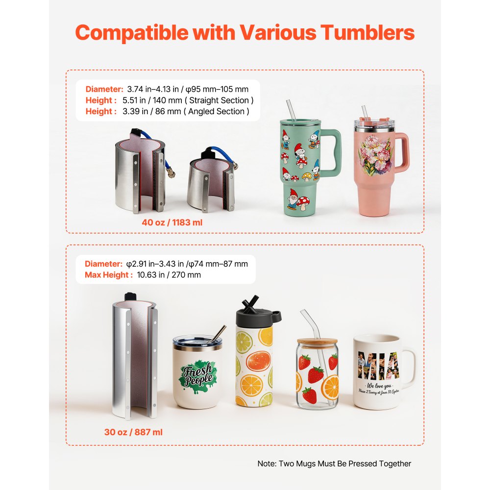 VEVOR Tumbler Heat Press Machine, 30 oz and 40 oz Mug Press, Fast and Even Heating, with Tape, Gloves, Easy Temp and