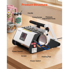 VEVOR Tumbler Heat Press Machine, 30 oz and 40 oz Mug Press, Fast and Even Heating, with Tape, Gloves, Easy Temp and