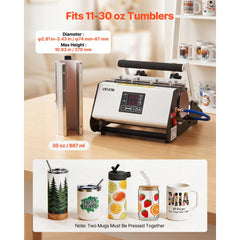 VEVOR Tumbler Heat Press Machine, 11-30 oz Mug Press, Fast and Even Heating, with Tape and Gloves, Easy Temp and Time