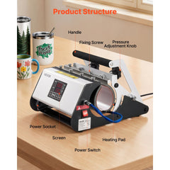 VEVOR Tumbler Heat Press Machine, 11-30 oz Mug Press, Fast and Even Heating, with Tape and Gloves, Easy Temp and Time