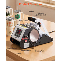 VEVOR Tumbler Heat Press Machine, 40 oz Tumbler Press, Fast and Even Heating, with Tape, Gloves, Easy Temp and Time