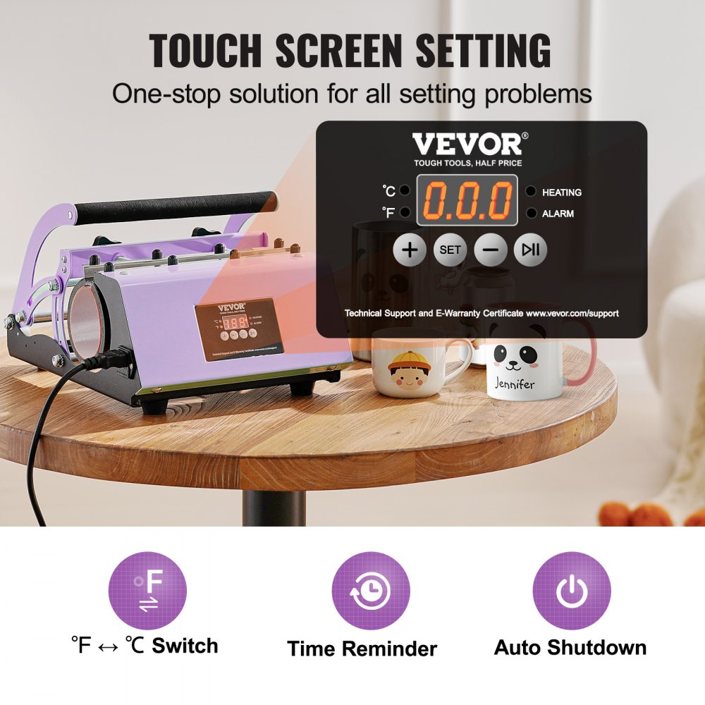 VEVOR Tumbler Heat Press Machine, 11-30oz Mug Press, Heat Up Fast and Even, Tumbler Press with Sublimation Paper, Tape