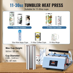 VEVOR Tumbler Heat Press Machine, 11-30oz Mug Press, Heat Up Fast and Even, Tumbler Press with Sublimation Paper, Tape