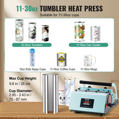 VEVOR Tumbler Heat Press Machine, 11-30oz Mug Press, Heat Up Fast and Even, Tumbler Press with Sublimation Paper, Tape