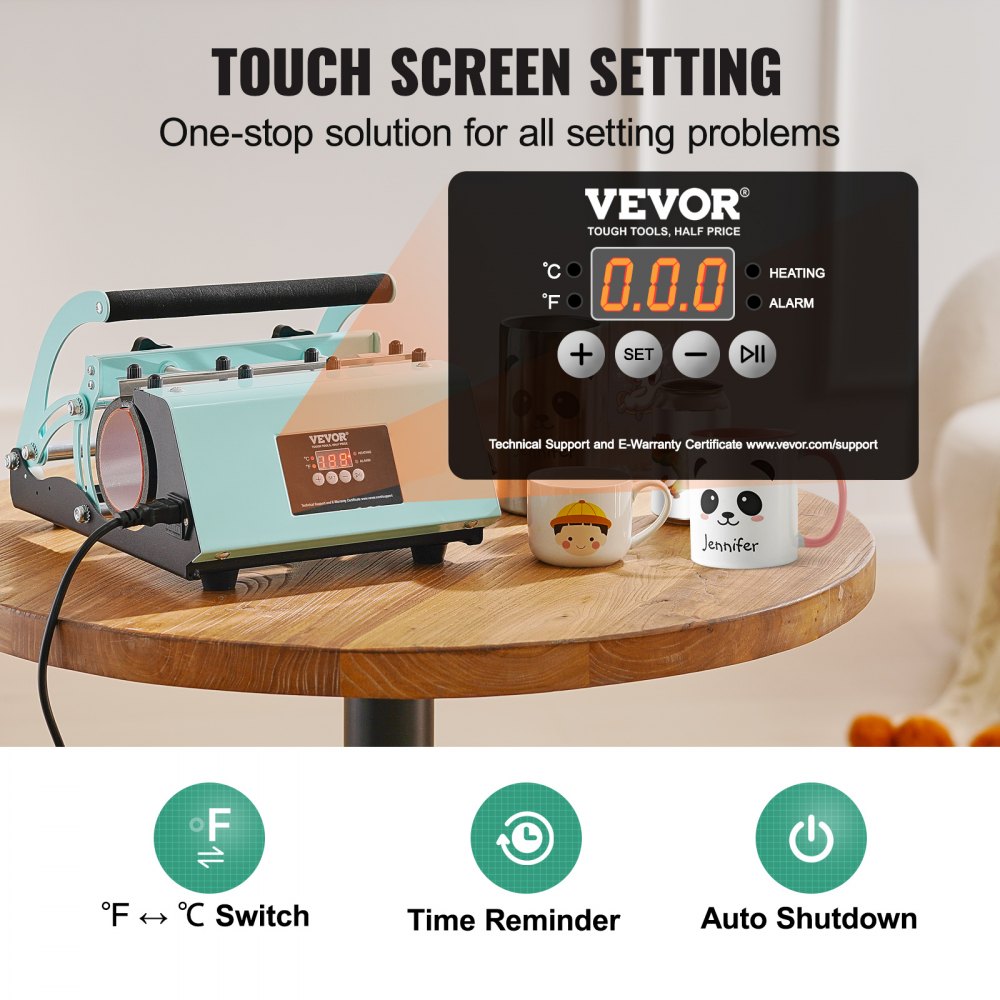 VEVOR Tumbler Heat Press Machine, 11-30oz Mug Press, Heat Up Fast and Even, Tumbler Press with Sublimation Paper, Tape