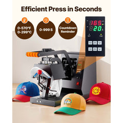 VEVOR Hat Heat Press, 4-in-1 Cap Heat Press Machine, 6 x 3in Clamshell Sublimation Transfer, LCD Digital Timer