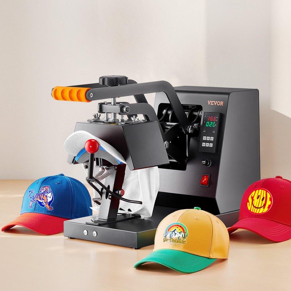 VEVOR Hat Heat Press, 4-in-1 Cap Heat Press Machine, 6 x 3in Clamshell Sublimation Transfer, LCD Digital Timer