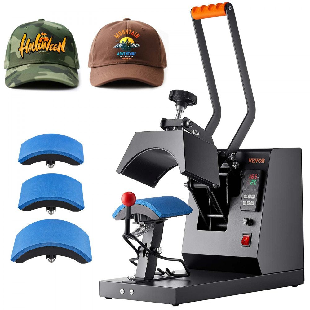 VEVOR Hat Heat Press, 4-in-1 Cap Heat Press Machine, 6 x 3in Clamshell Sublimation Transfer, LCD Digital Timer
