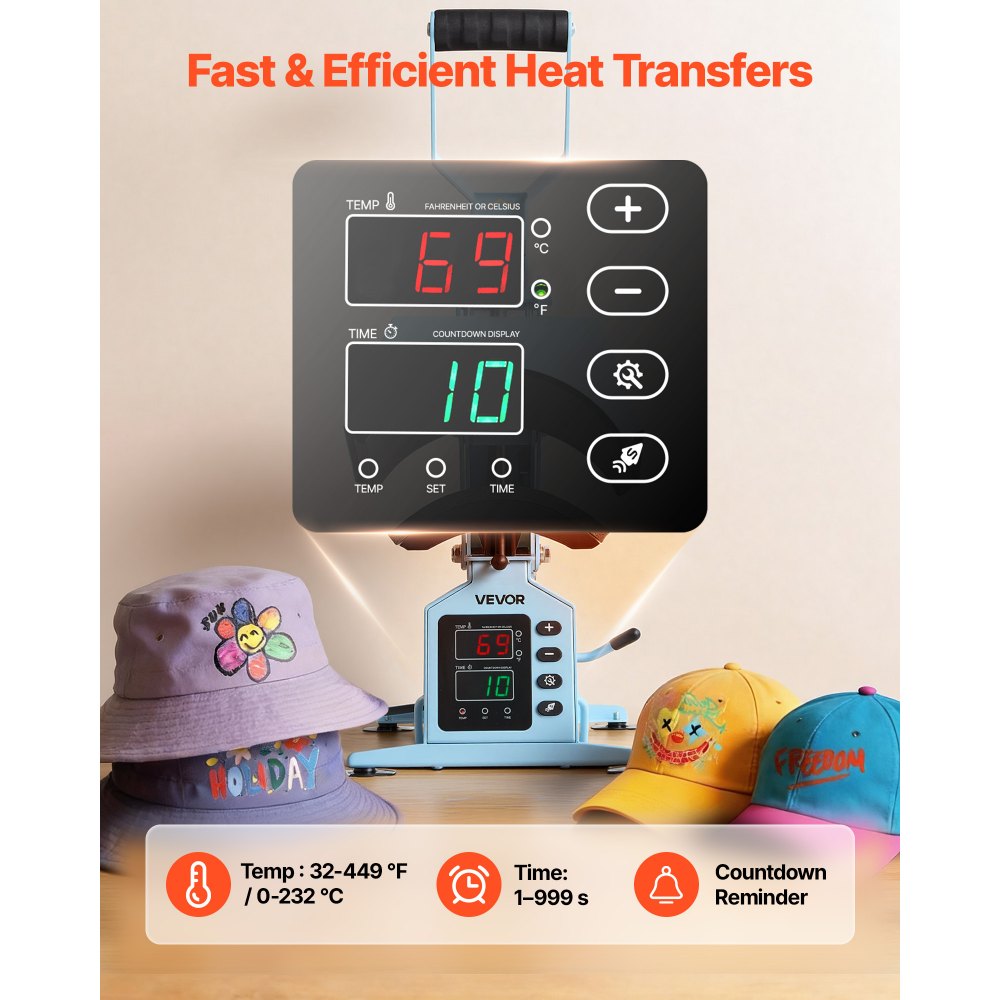VEVOR Hat Heat Press Machine, with 2 Interchangeable Platens and Caps Stretcher, Precise Temperature & Time Control