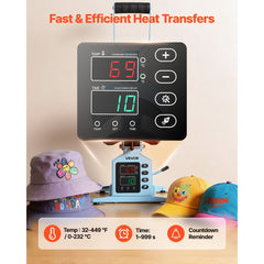 VEVOR Hat Heat Press Machine, with 2 Interchangeable Platens and Caps Stretcher, Precise Temperature & Time Control