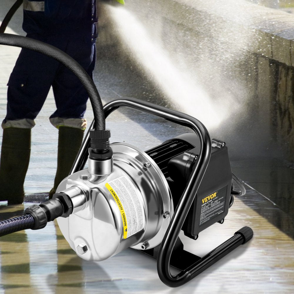 VEVOR Shallow Well Pump, 1.5 HP 115V, 1200 GPH 164 ft Height, 87 psi Max Pressure, Portable Stainless Steel Sprinkler