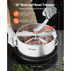 VEVOR Manual Bud Leaf Trimmer, 12 in Reaper Bowl Bud Trimmer with Stainless Steel Blades, Visual Cutting , Wet & Dry