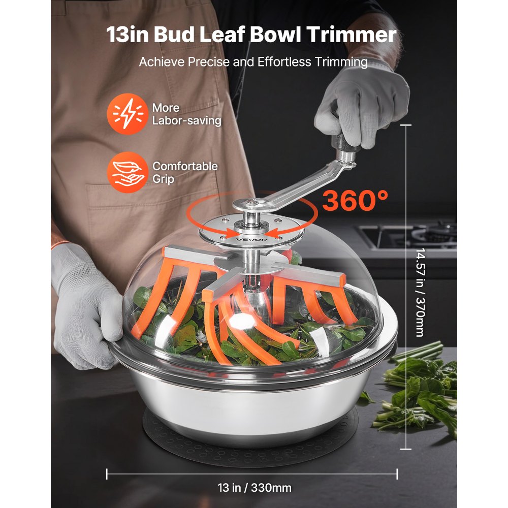 VEVOR Bud Leaf Bowl Trimmer, 13 in Manual Bud Trimmer, with Sharp Stainless Steel Blades, Visual Cutting, Wet & Dry
