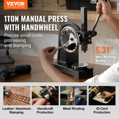 VEVOR Arbor Press, 1 Ton Manual Arbor Press with Handwheel, 5.9" Maximum Height, Cast Iron Heavy-duty Manual Desktop