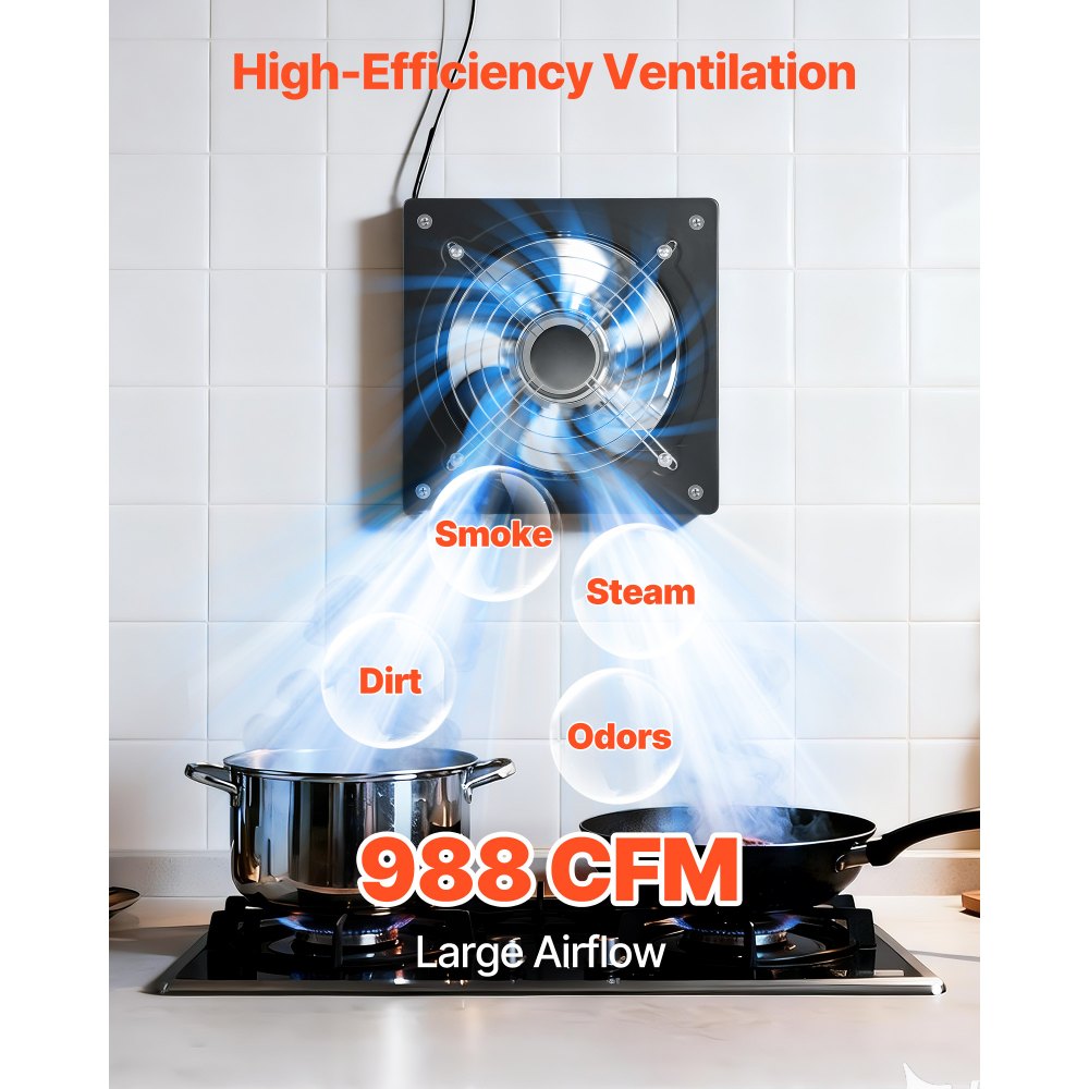 VEVOR 10 Inch Exhaust Fan, 988 CFM High Velocity Wall Mount Vent Fan with On/Off Control, Low Consumption, Portable