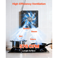 VEVOR 8 Inch Exhaust Fan, 576 CFM High Velocity Wall Mount Vent Fan with On/Off Control, Low Consumption, Portable
