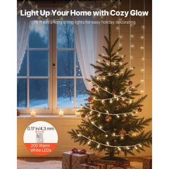 VEVOR LED Christmas String Lights, 200 LED, 76 ft Connectable Warm White Christmas Lights Outdoor, with 8 Modes, Auto