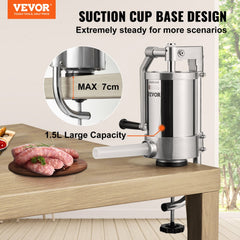 VEVOR Sausage Stuffer, 2.5LBS/1.5L Capacity, 304 Stainless Steel Vertical Sausage Stuffer, Sausage Filling Machine with