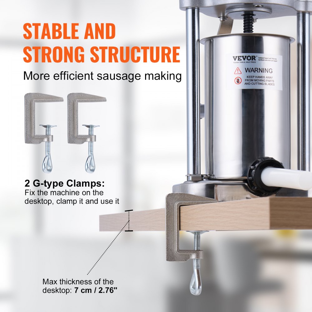 VEVOR Manual Sausage Stuffer, 2 L / 5 LBS Vertical Sausage Machine with G-type Clamp, Food-Grade 304 Stainless Steel