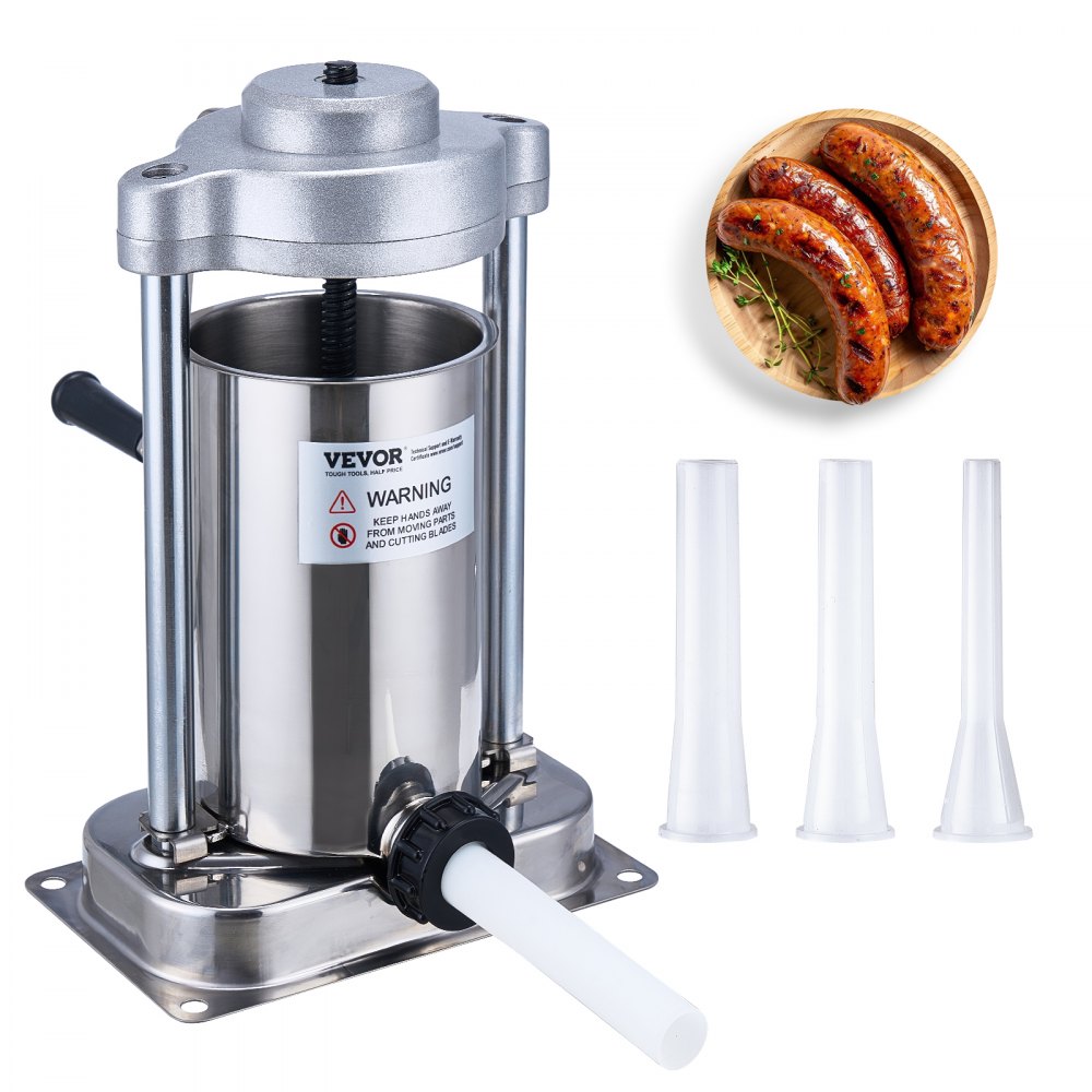 VEVOR Manual Sausage Stuffer, 2 L / 5 LBS Vertical Sausage Machine with G-type Clamp, Food-Grade 304 Stainless Steel