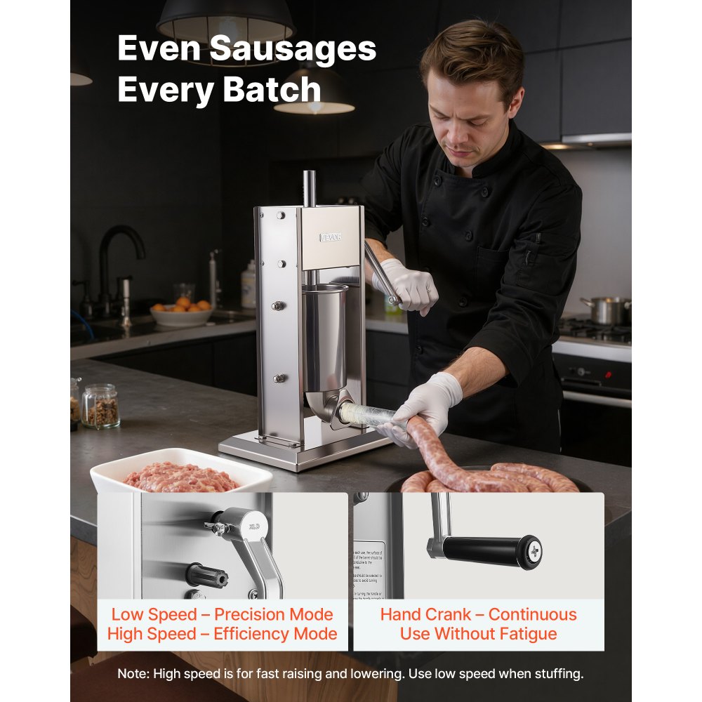 VEVOR Manual Sausage Stuffer, 7 LBS / 3 L Vertical Meat Stuffer, Heavy Duty Sausage Casing Meat Stuffing Machine