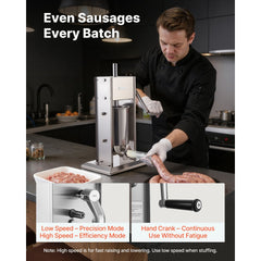 VEVOR Manual Sausage Stuffer, 7 LBS / 3 L Vertical Meat Stuffer, Heavy Duty Sausage Casing Meat Stuffing Machine