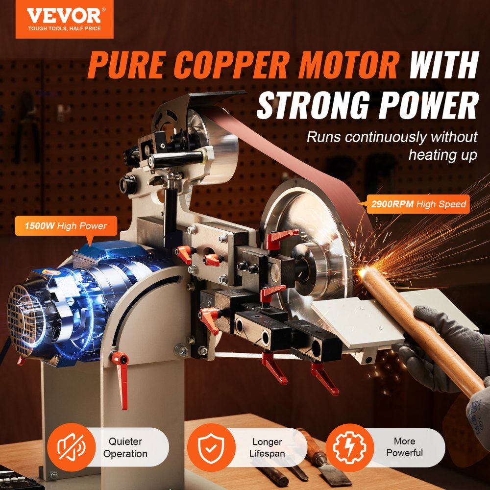 VEVOR Belt Grinder Sander, 72 x 2-Inch Variable Speed Belt Polisher with VFD, 1500W Knife Sharpener with 3 Grinding