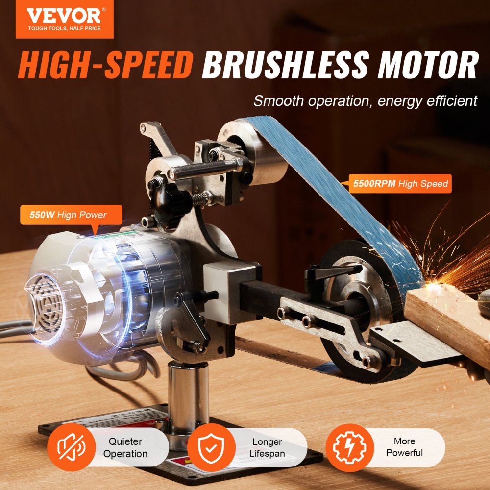 VEVOR Belt Grinder Sander, 30 x 1-Inch Variable Speed Belt Polisher with VFD, 550W Polishing Grinding Machine with 2