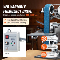 VEVOR Belt Grinder Sander, 30 x 1-Inch Variable Speed Belt Polisher with VFD, 550W Polishing Grinding Machine with 2