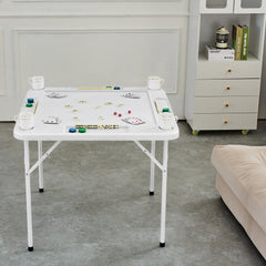 VEVOR Mahjong Table, Square 4 Player Folding Card Table with 4 Cup Holders & 4 Chip Trays, Portable Domino Game Table