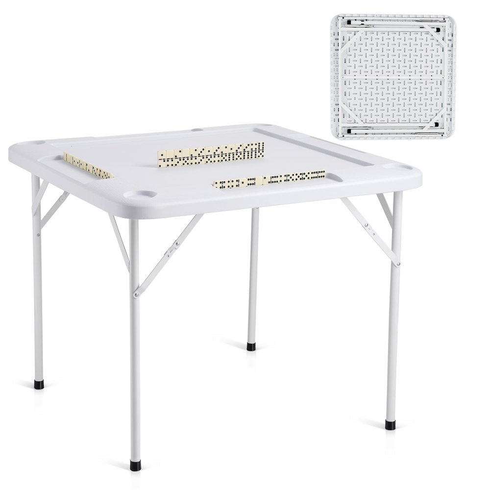 VEVOR Mahjong Table, Square 4 Player Folding Card Table with 4 Cup Holders & 4 Chip Trays, Portable Domino Game Table