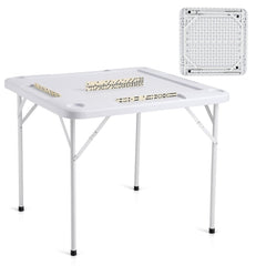 VEVOR Mahjong Table, Square 4 Player Folding Card Table with 4 Cup Holders & 4 Chip Trays, Portable Domino Game Table