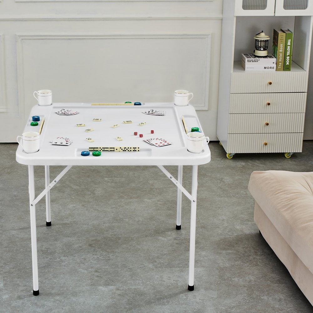 VEVOR Mahjong Table, 4 Player Folding Domino Table with Wear-Resistant Green Tabletop, Portable Square Card Table with