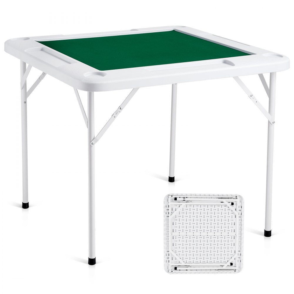 VEVOR Mahjong Table, 4 Player Folding Domino Table with Wear-Resistant Green Tabletop, Portable Square Card Table with