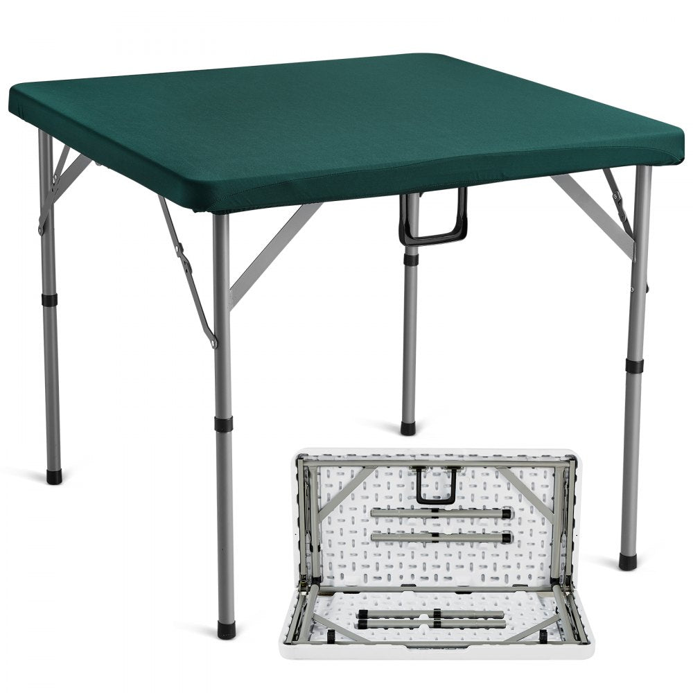 VEVOR Mahjong Table, Fold-in-Half 4 Player Card Table with Wear-Resistant Green Tabletop, Portable Bi-Folding Square