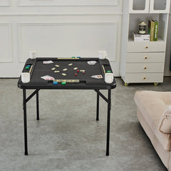 VEVOR Mahjong Table, Square 4 Player Folding Card Table with 4 Cup Holders & 4 Chip Trays, Portable Domino Game Table