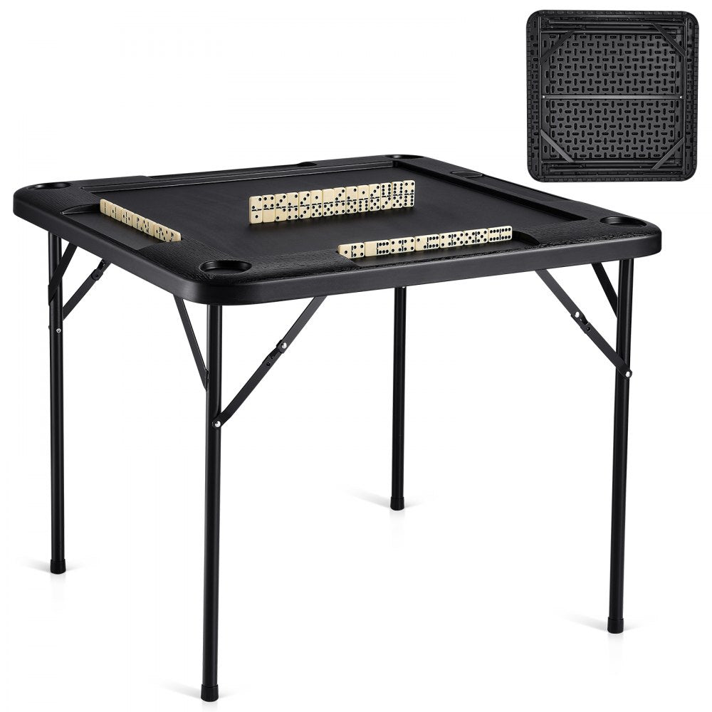 VEVOR Mahjong Table, Square 4 Player Folding Card Table with 4 Cup Holders & 4 Chip Trays, Portable Domino Game Table