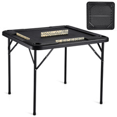 VEVOR Mahjong Table, Square 4 Player Folding Card Table with 4 Cup Holders & 4 Chip Trays, Portable Domino Game Table