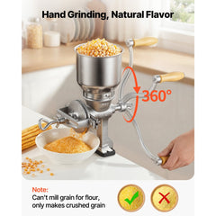 VEVOR Manual Grain Mill with High Hopper, Hand-Crank Corn Grinder, Heavy Duty Cast Iron Wheat Grinding Mill with Stable
